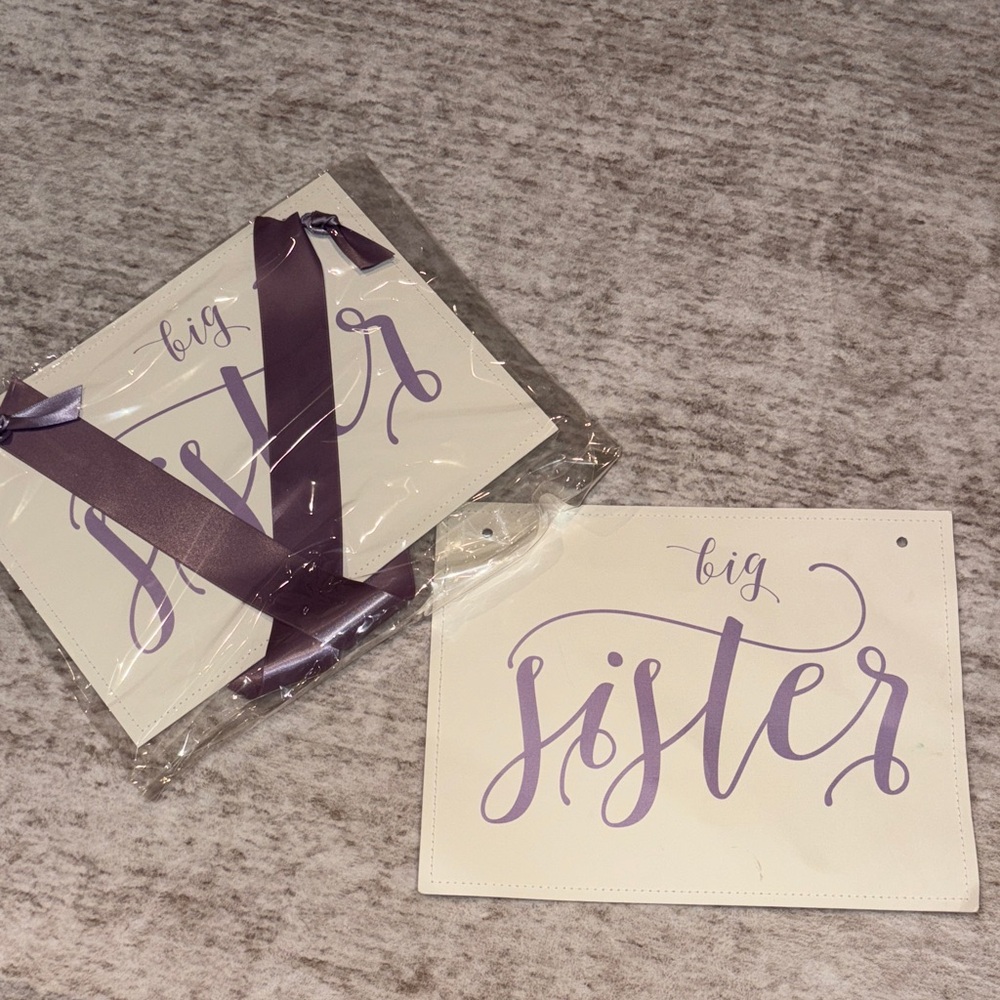 Big Sister Party Banner with Purple Ribbon